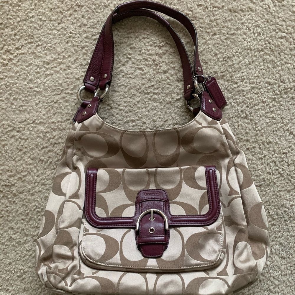 Coach handbag - beige and burgundy